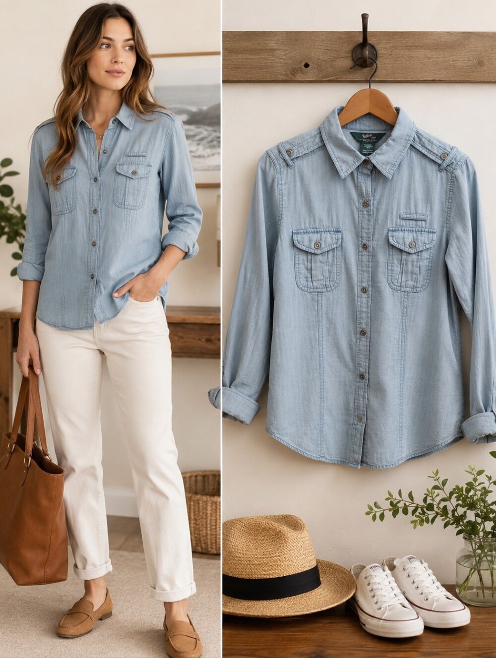 Woolrich Light Blue Chambray Cotton Utility Shirt Military Safari S